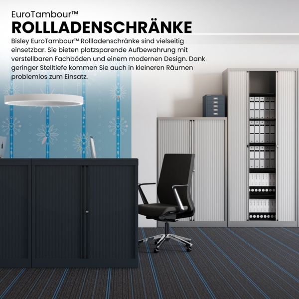 BISLEY Rollladenschrank aus Metall in verkehrsweiß Rollladen aus Kunststoff abschließbar inkl. 4 Einlegeböden, ET408194S-PWW696 Bild 2