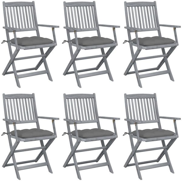 vidaXL Klappbare Gartenstühle 6 Stk. mit Kissen Massivholz Akazie 3065423
