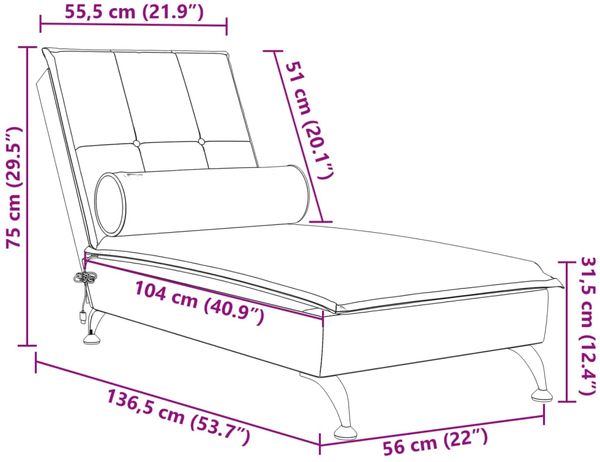 vidaXL Massage-Chaiselongue mit Nackenrolle Weinrot Samt 379454 Bild 10
