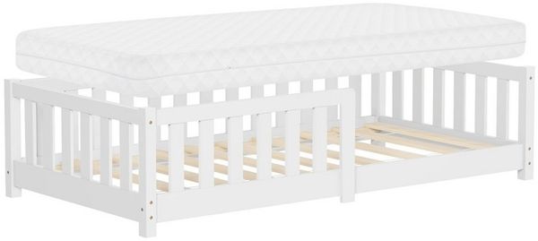 ML-DESIGN Spielbett Bodenbett Holzbett mit Lattenrost & Rausfallschutz Jugendbett Babybett, Abenteuerbett mit Matratze H-10 cm 80x160 cm Kinderbett Bettgestell