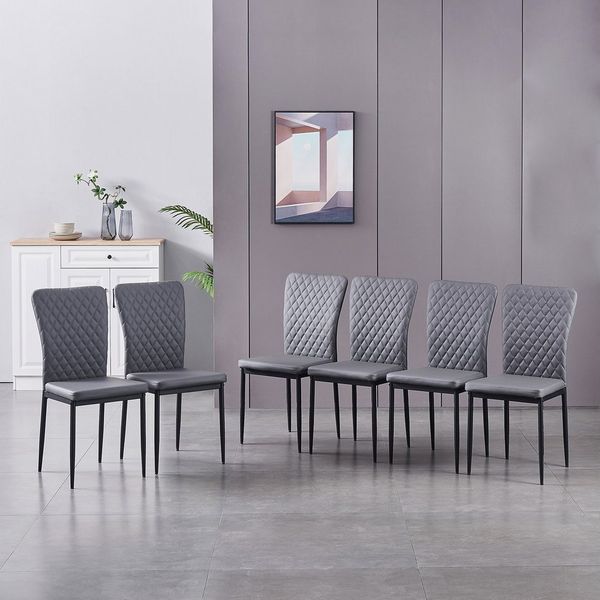 JYMTOM Esszimmerstuhl Samt/Kunstleder, hoher Lehne, Metallgestell, 4/6er-Set (6 St), Kunstleder, Gitter-Design, für Wohnzimmer, Büro, Klassenzimmer