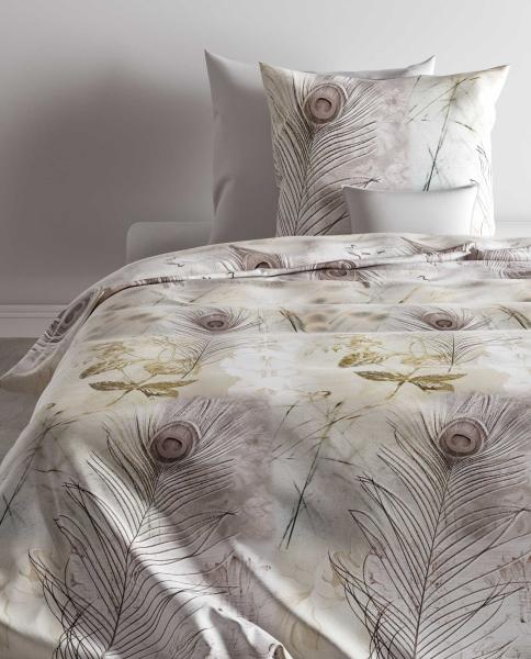 Zo! Home Mako-Satin Bettwäsche 155x220 cm Nakul natural Feder Pfauenfeder Gräser Bild 2
