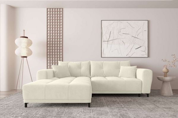 99rooms Massimo Ecksofa Cordstoff POSO Creme mit Schlaffunktion Links