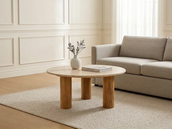 Vente-unique - LISAVOK Couchtisch Stein Beige - B 90 cm x H 40,5 cm x L 90 cm