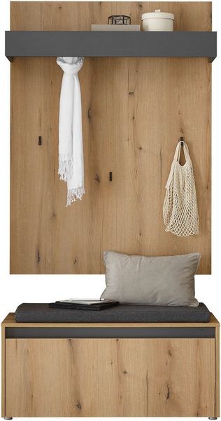 Home affaire Garderoben-Set GIRON/CiTY, moderne Garderobe, Komplettset mit viel Stauraum, (Komplett-Set, 2-St), enthält Garderobenpaneel & Schuhbank inkl. Sitzkissen, 100 cm breit