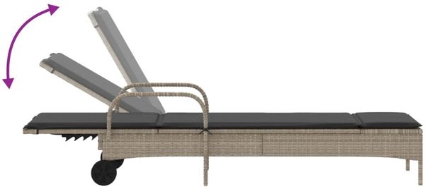vidaXL Sonnenliege mit Rollen und Auflage Hellgrau Poly Rattan 368313 Bild 7