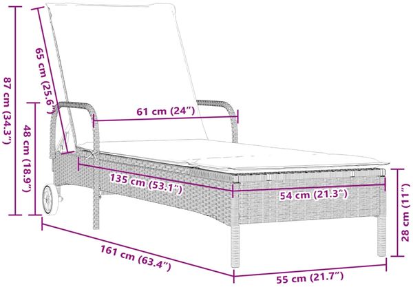 vidaXL Sonnenliege mit Rollen und Auflage Hellgrau Poly Rattan 368313 Bild 10