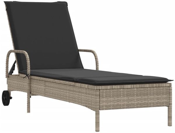 vidaXL Sonnenliege mit Rollen und Auflage Hellgrau Poly Rattan 368313 Bild 2
