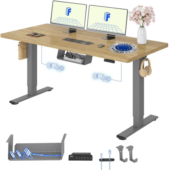 FLEXISPOT Höhenverstellbarer Schreibtisch mit 2 Motoren & 25MM EINTEILIGER Tischplatte 140x80 cm, Ergonomischer Bürotisch Elektrisch mit Kabelmanagement, Memory Funktion & Höhenanzeige