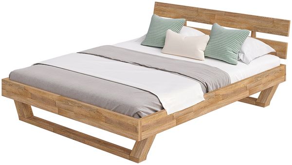 skølm 'Nornir' Bett 160x200 cm, Bettgestell, natur geölt, Massivholzbett aus Eiche mit Holzkufen, Doppelbett mit Streben Bettkopf Bild 9