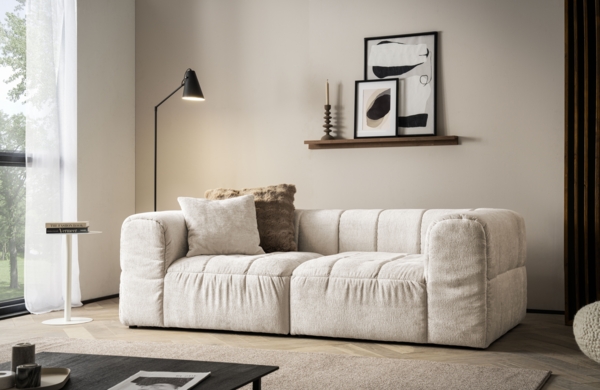 DOMO. collection Sofa 800 019, 2-Sitzer Couch mit Taschenfederkern und gepolsterter Rückenlehne, 2er Bigsofa, Polstergarnitur 113 x 220 x 72 cm (BxTxH), creme
