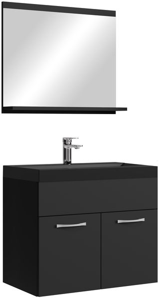 Badplaats Badmöbel Komplettset Montreal 02 60 x 35 cm Schwarz Matt - Badezimmermöbel mit Schwarze Waschbecken und Spiegel