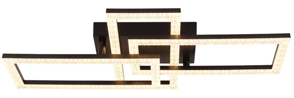 LED Deckenleuchte, Kristalle, beweglich, schwarz, L 61 cm