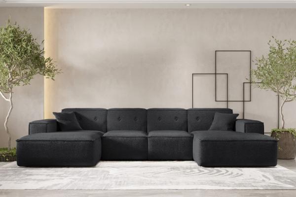 Wohnlandschaft Sofa U-Form CESINA in Stoff Ascot Bukla Schwarz