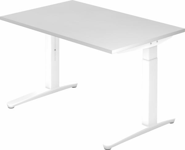 bümö manuell höhenverstellbarer Schreibtisch 120x80 in weiß, Gestell in weiß - PC Tisch höhenverstellbar & klein, höhenverstellbarer Tisch Büro, kleiner Computertisch verstellbar, X12-W-WW