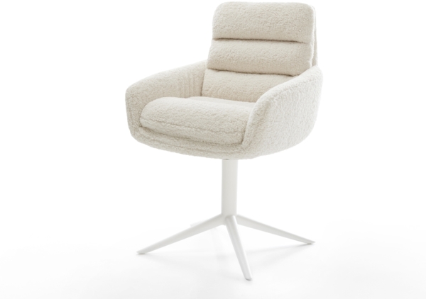 Drehstuhl Abelia-Flex mit Armlehnen Teddystoff Beige Fußkreuz Weiß 360° drehbar Wippfunktion