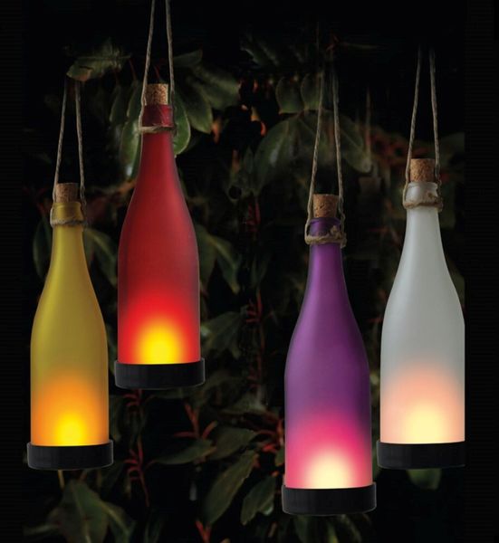 Solar-Leuchte Glasflasche, LED, 4 Farben mit Ein- / Ausschalter, im Bildkarton