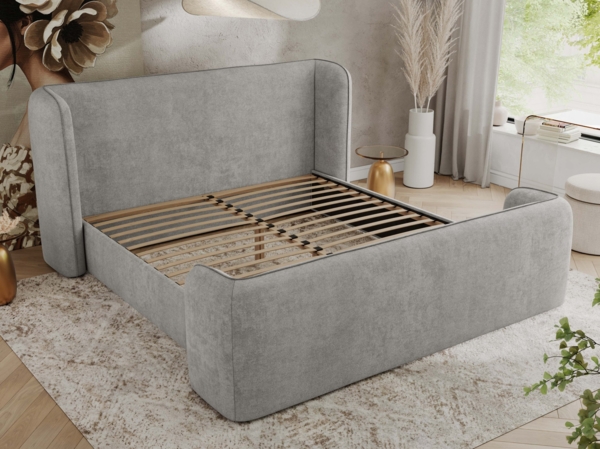 Polsterbett mit Lattenrost, Doppelbett für Schlafzimmer, Gepolstertes Kopfteil, Multipocket matratze, Härtegrad H3/H4 - EMORA DUO - 120 x 200 cm - Hellgrau Struktur - ELORI - LUX Bild 3