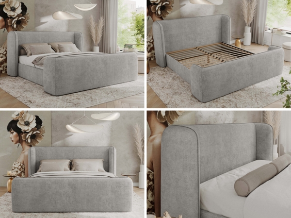 Polsterbett mit Lattenrost, Doppelbett für Schlafzimmer, Gepolstertes Kopfteil, Multipocket matratze, Härtegrad H3/H4 - EMORA DUO - 120 x 200 cm - Hellgrau Struktur - ELORI - LUX Bild 2