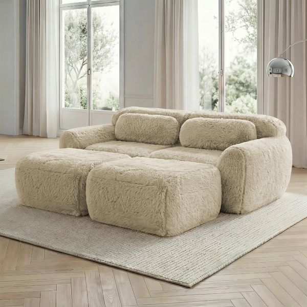 Modulares Sofa aus Plüsch mit montagefreiem Design, beige