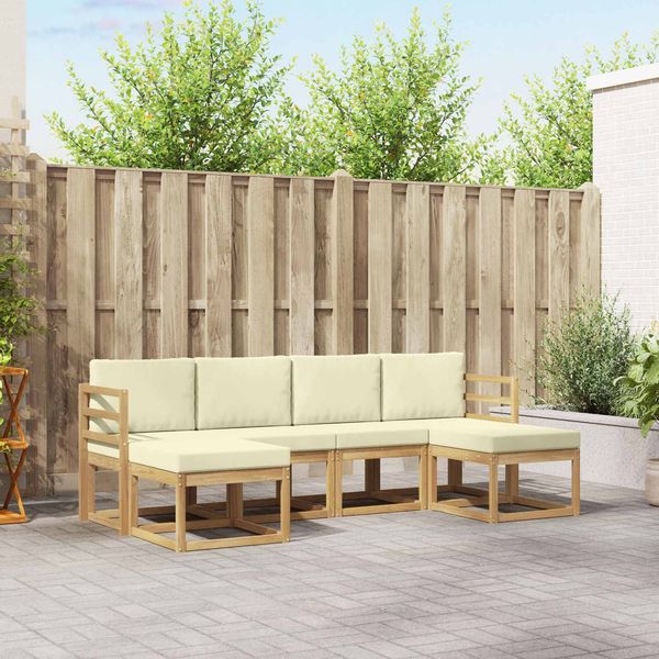 vidaXL Outdoor-Sofagarnitur mit Kissen 6 pcs Natur und Creme Polyester 3387999