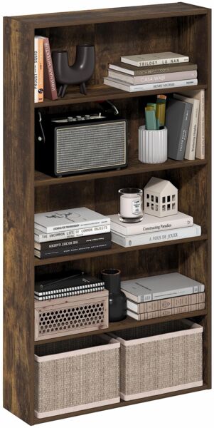 Furinno Basic 5-stöckiges offenes Regal, Bücherregal, Aufbewahrungsorganizer, 16.8 x 60 x 110.9 cm, Bernstein-Kiefer