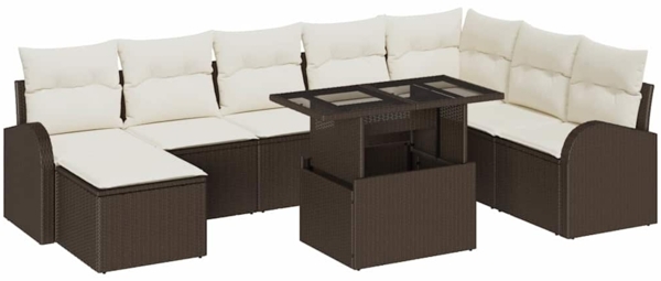 vidaXL Garten-Sofa-Set mit Kissen 9 pcs Braun und Creme 3348694