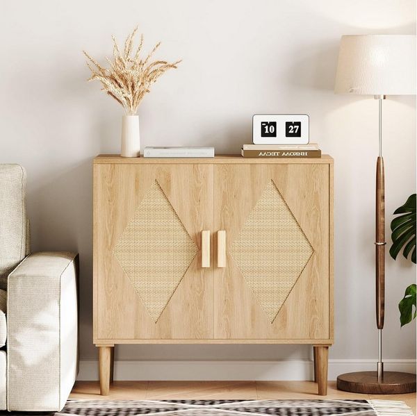 GarveeMore Sideboard aus Rattan mit Stauraum,dekorative Doppeltür-Schränke,80 x 35 x 79 cm, Sideboards und dekorative Schränke für Wohnzimmer,Esszimmer,Foyer