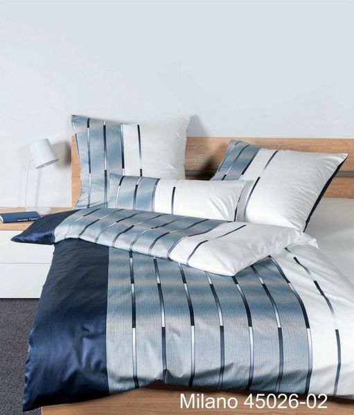 Janine Mako-Satin Bettwäsche Milano 45026-02 Nachtschattenblau Perlblau - 155x200 cm