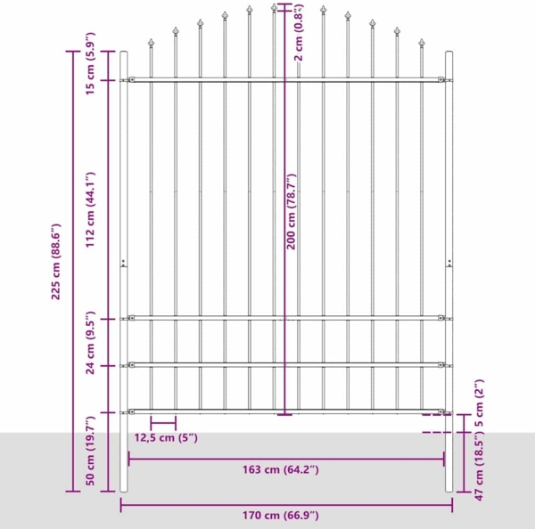 vidaXL Gartenzaun Weiß 1190 x 200 cm Pulverbeschichteter Stahl 3360171 Bild 7