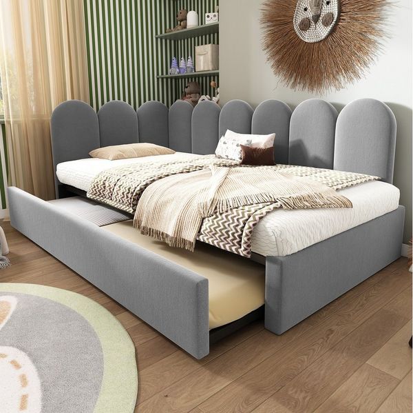 Merax Daybett 90x200cm mit Ausziehbett 90x190cm (1 tlg), Polsterbett Samt Tagesbett Kinderbett Schlafsofa mit Lattenrost