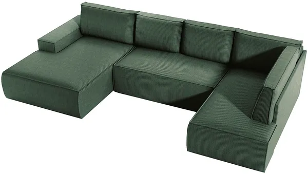 Vente-unique - AMELIA Sofa SamtStoff Grün - B 195 cm x H 85 cm x L 349 cm Bild 5