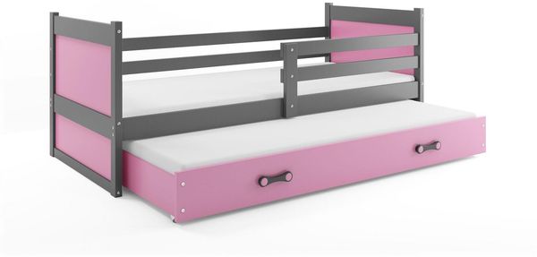 BMS Kinderbett Rico Graphit Rosa mit Bettkasten und 2 Matratzen