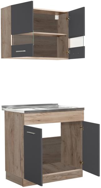 Moderne Küchenzeile, Hängeschrank und Unterschrank, Eiche Grau, ohne Geräte, 80 cm Bild 10