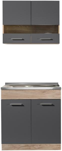 Moderne Küchenzeile, Hängeschrank und Unterschrank, Eiche Grau, ohne Geräte, 80 cm Bild 4