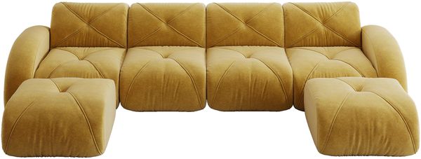Sofa Modulsofa in Gelb aus Chenille, rahmenlos, 4-Sitzer mit 2 Hockern, flexible Wohnlandschaft,76x358x171 cm Bild 6