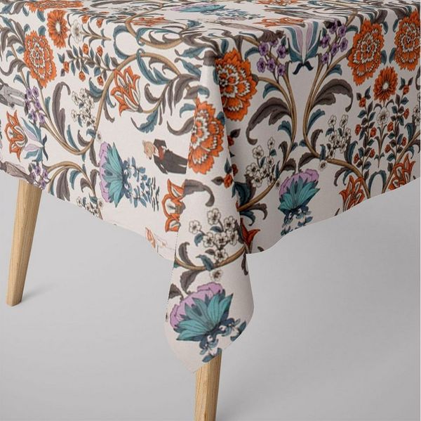 SCHÖNER LEBEN. Tischdecke SCHÖNER LEBEN. Tischdecke Blumen Ornamente Tiere weiß bunt, Digitaldruck