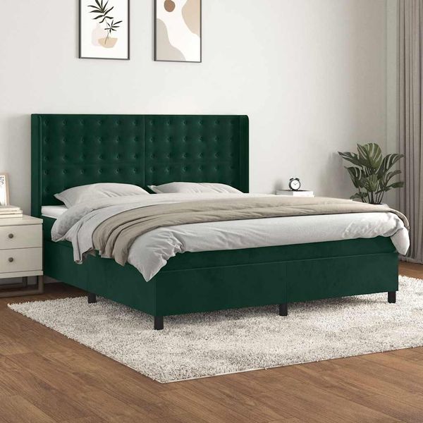 vidaXL Boxspringbett mit Matratze Dunkelgrün 180x200 cm Samt 3132936