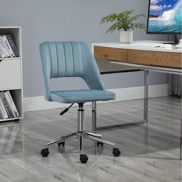 Vinsetto Bürostuhl Drehstuhl Schreibtischstuhl Höhenverstellbar 360° drehbar Jakobsmuschel-Form mit Nahtlinien-Design Schaumstoff Samtartiges Polyester Blau 49 x 54 x 79-91 cm