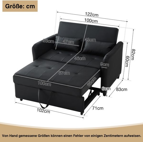 Klappsofabett ausziehbar, 3-stufig verstellbare Rückenlehne, Kunstleder wasserabweisend, Metallgestell, platzsparend, Wohnzimmer Bild 10