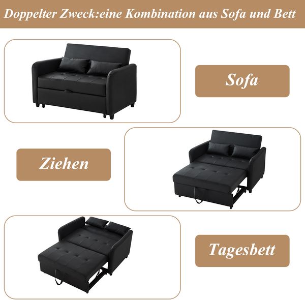 Klappsofabett ausziehbar, 3-stufig verstellbare Rückenlehne, Kunstleder wasserabweisend, Metallgestell, platzsparend, Wohnzimmer Bild 9