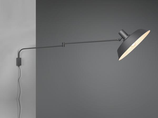 Schwenkbare Wandlampe BOLDER mit Metallschirm Schwarz, Schnurschalter & Stecker