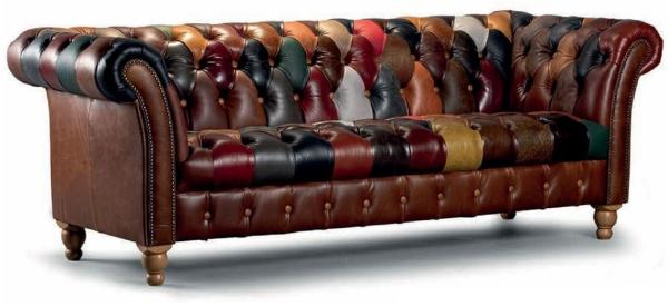 Casa Padrino Luxus Chesterfield Echtleder 2er Sofa Braun / Bunt 200 cm