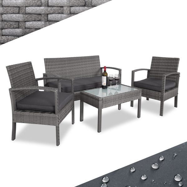CASARIA® Balkonmöbel Set Wetterfest 4 Personen Grau