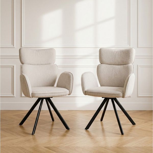 Jiexi Esszimmerstuhl 180° Drehbar Hochlehner Stoffsessel, hohe Rückenlehne, 91 x 61 x 67 cm