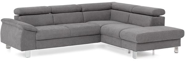 Mivano Ecksofa Micky mit Ottomane / L-Form-Sofa mit Schlaffunktion, Stauraum und Kopfteilverstellung / 249 x 72 x 207 / Velours, Dunkelgrau