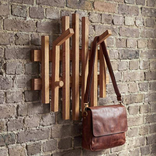 MCA Garderobenpaneel HWC-P57, Wandgarderobe Garderobenleiste Holzgarderobe, Massiv-Holz 40x38cm Eiche