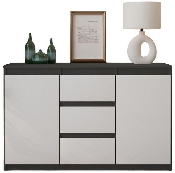 Furnica Kommode Sideboard 3 Schubladen und 2 Türen - Anthrazit Grau H75cm B120cm T35cm