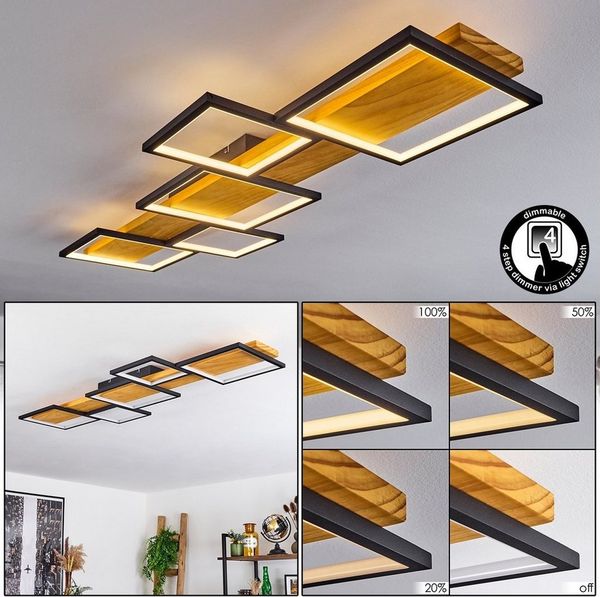 hofstein Deckenleuchte »Palermo« dimmbare Deckenlampe, Metall/Holz/Kunststoff, Schwarz/Natur, 3000 Kelvin, über herkömmlichen Lichtschalter dimmbar, LED, 5700 Lumen