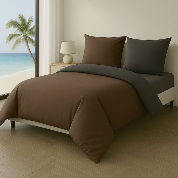 Leonado Vicenti Bettwäsche Luxus Satin-Bettwäsche aus 100 % Baumwolle, Satin, 3 teilig, Wendebettwäsche, hochwertig, dezenter Glanz, Unifarben, Anthrazit